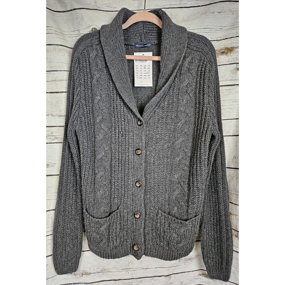 Brandy Melville Cable Knit Grampa Sweater Cardigan OS Shawl Collar Wool Blend